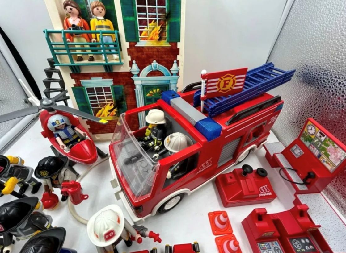 Set De Playmobil Bomberos Camión Helicoptero Edificio
