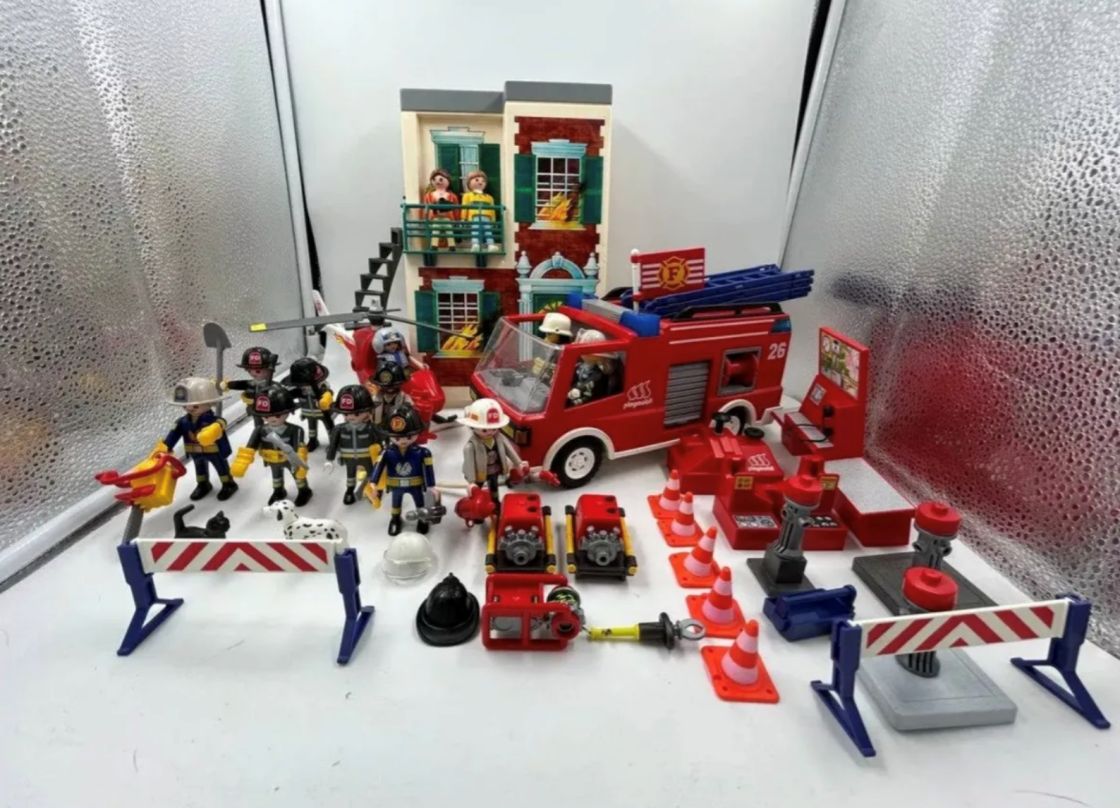Set De Playmobil Bomberos Camión Helicoptero Edificio
