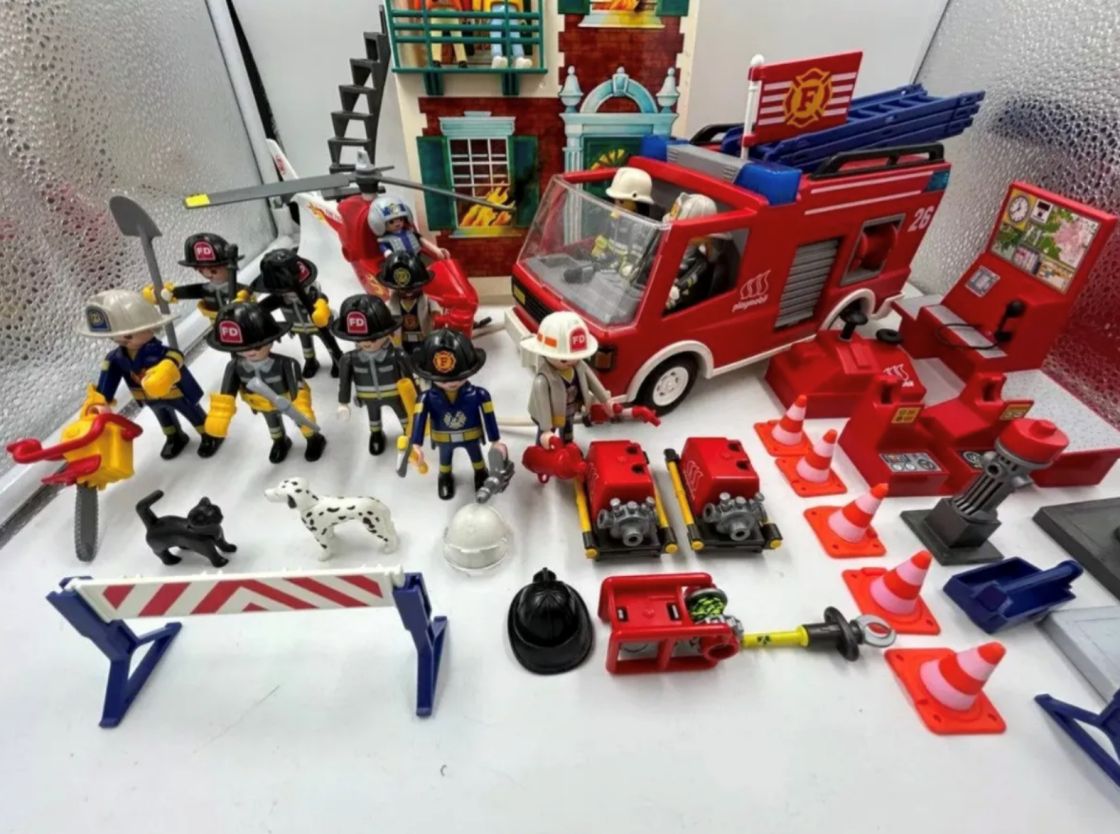 Set De Playmobil Bomberos Camión Helicoptero Edificio