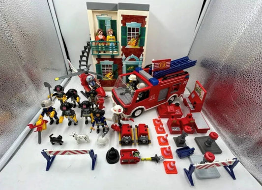 Set De Playmobil Bomberos Camión Helicoptero Edificio