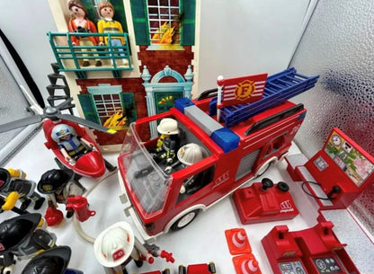 Set De Playmobil Bomberos Camión Helicoptero Edificio