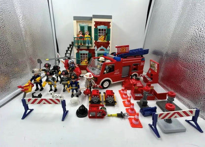 Set De Playmobil Bomberos Camión Helicoptero Edificio